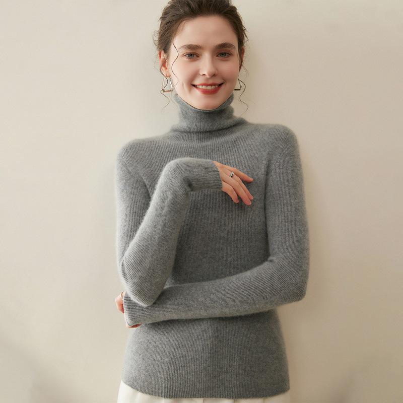 Women's 100% Pure Cashmere High Neck Seamless Turtleneck Sweater - Slim Fit Autumn Winter Knitwear