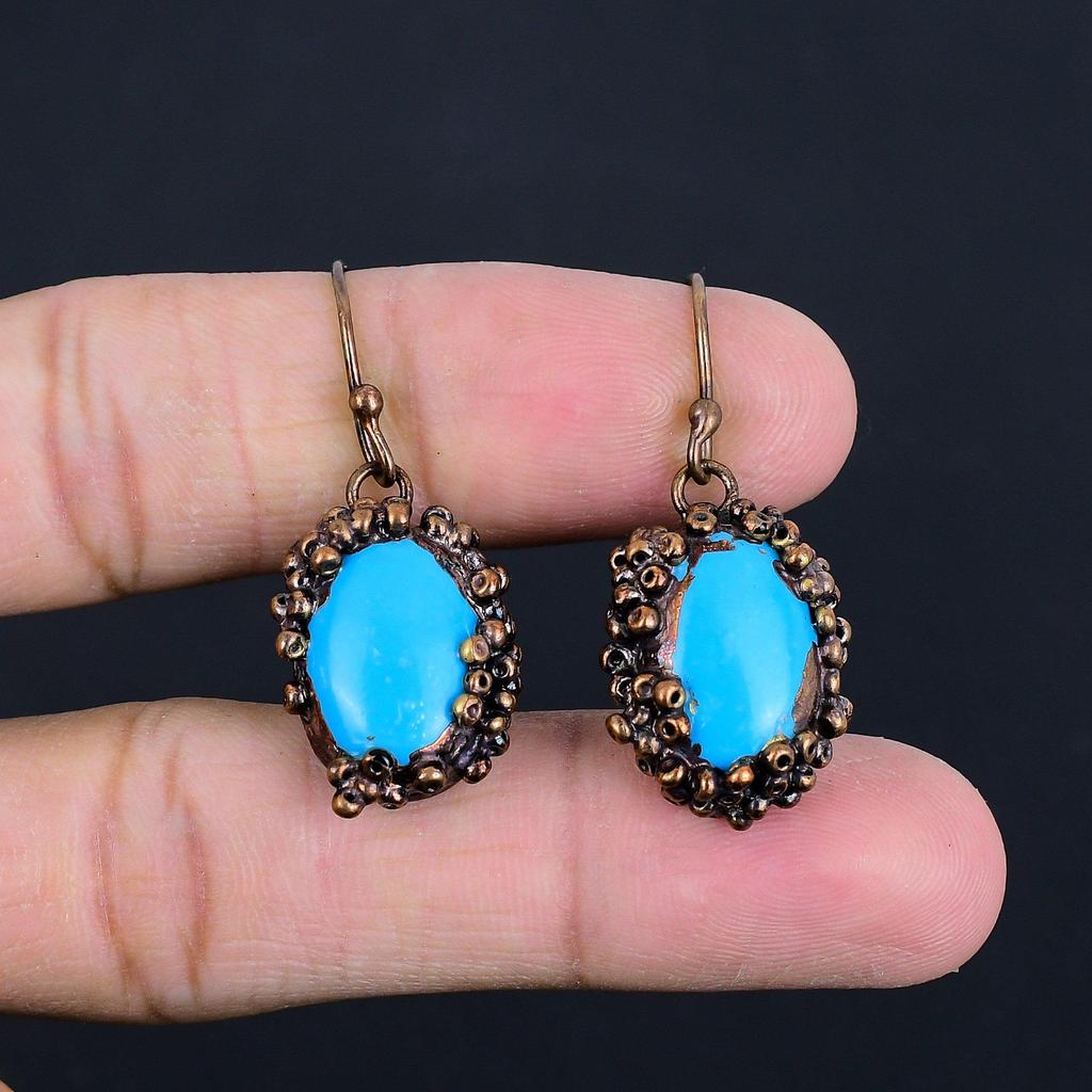 Sleeping Beauty Turquoise Earrings, Copper Electroformed Gemstone Jewelry, Handmade Earrings, For Thanksgiving