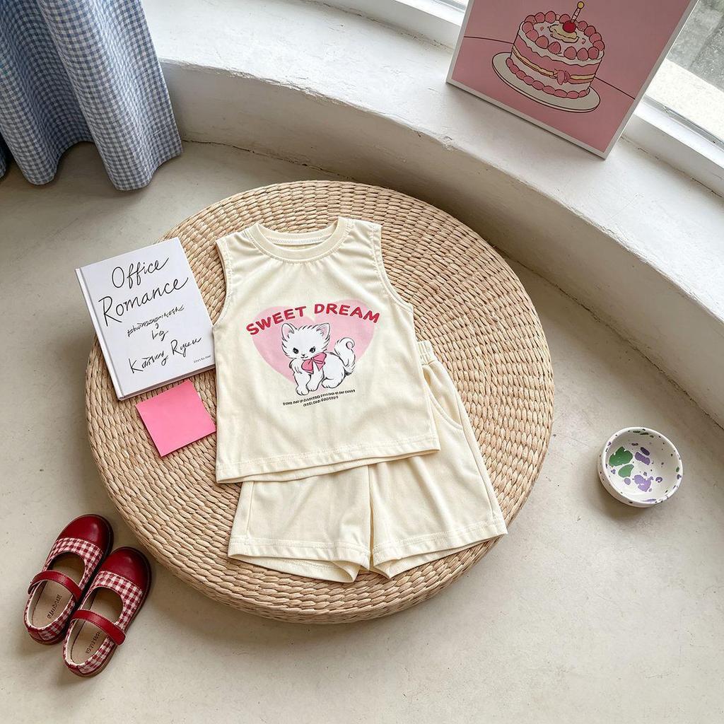 Girls Summer Stylish Vest And Shorts Set Baby Casual Two Piece Outfit Trendy Kids Clothing