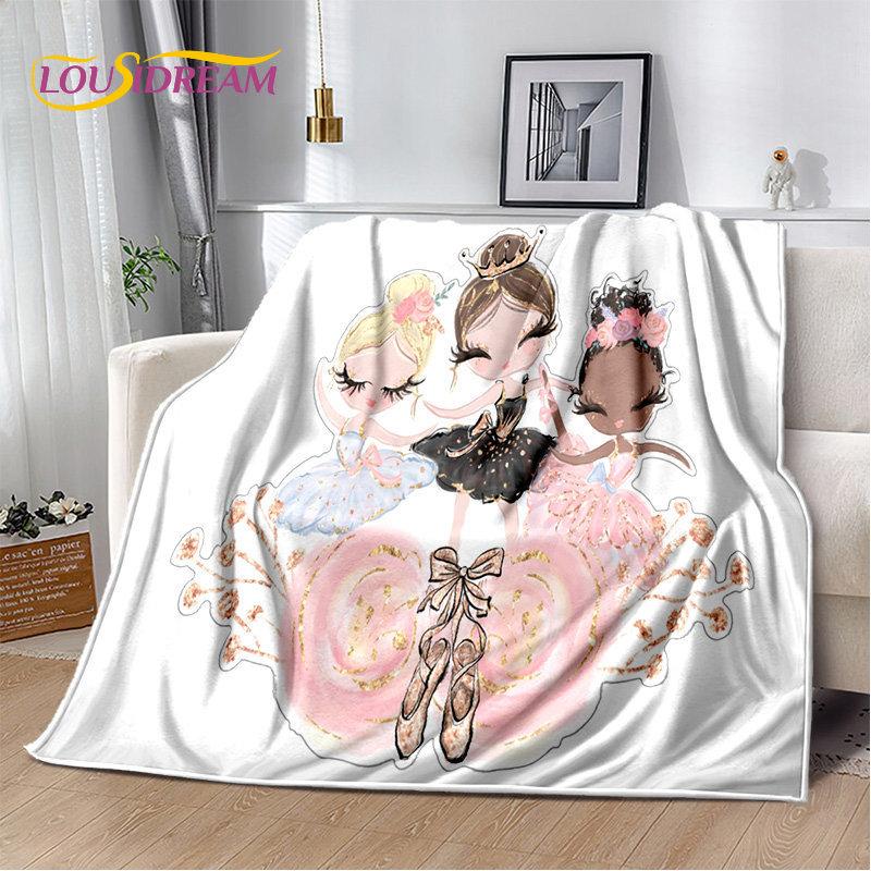 Süße Ballett-Mädchen-Ballerina-Cartoon-weiche Plüschdecke, Flanelldecke, Überwurfdecke für Wohnzimmer, Schlafzimmer, Bett, Sofa, Picknick, Kinder