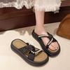 New Exquisite Women's Casual Slippers Summer Pearl French Cool Slippers Wear Thick Bottom Fairy Height Increasing Beach Slippers
