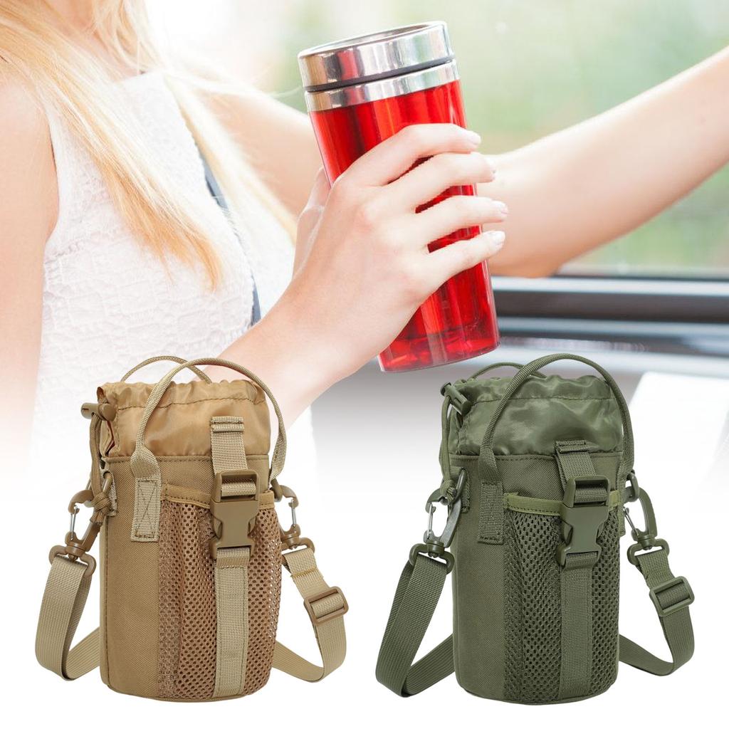 Portable Insulated Water Bottle Holder With Adjustable Strap And Mesh Side Pocket For Outdoor Hiking Camping Travel