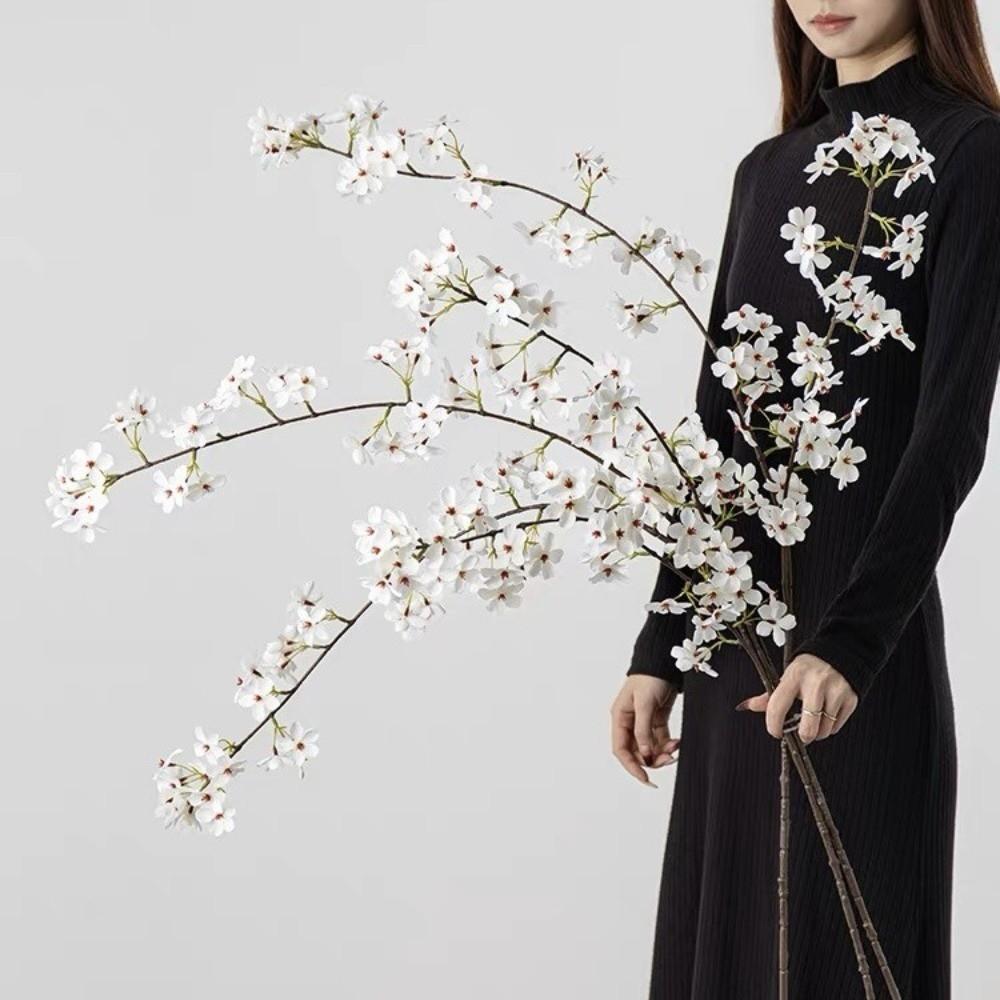 Real Touch 112cm Artificial Cherry Blossom Plum Blossom 3D Sakura Branches Faux Long Stem Long Branches Flower Home bianco