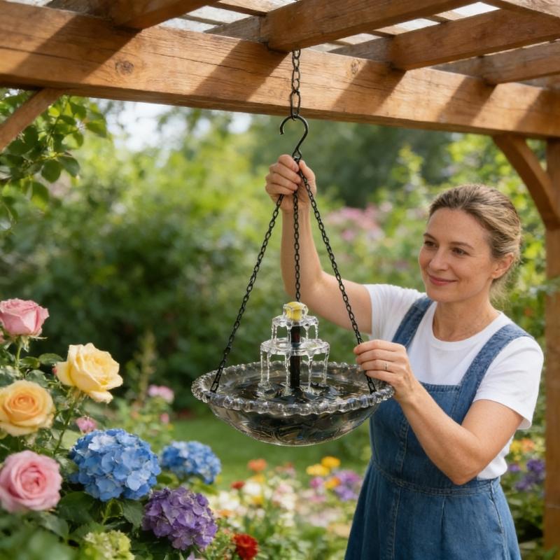 Cascading Hanging Bird Bath Fountain Solar Hanging Bird Feeder With Waterfall Effect For Backyard And Garden