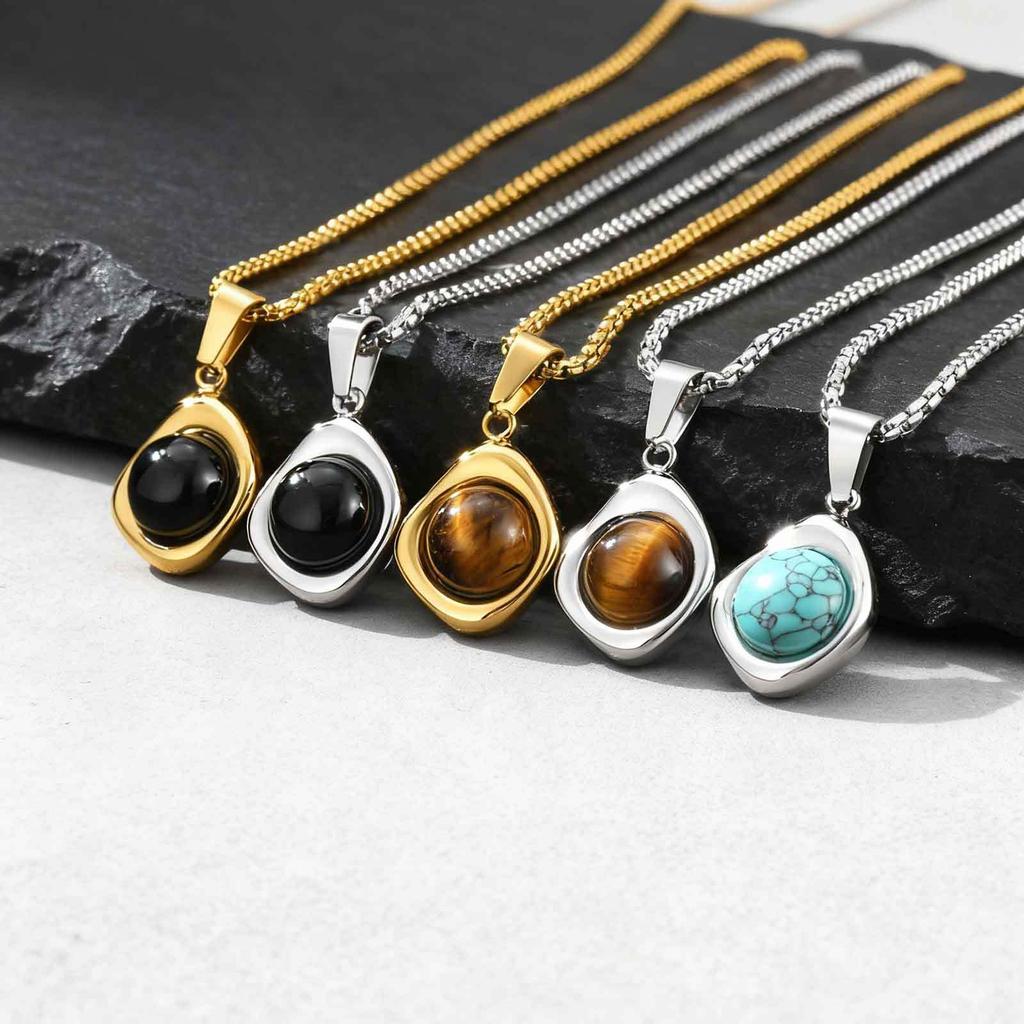 Accessories Men'S Stainless Steel All-Light Irregular Natural Tiger'S Eye Stone Agate Stone Pendant Necklace Pn-2189