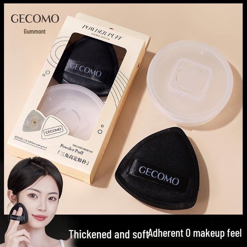 GECOMO Triangle HD Black Powder Puff for Dry/Wet Use - Concealing, Long-Lasting Sponge Puff, Non-Absorbing Foundation Cushion