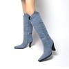 Spring Autumn Women Stretch Denim High Thick Heel Long Boots Lady Knee-high Straight Boots Female Riding Boots Botas De Mujer
