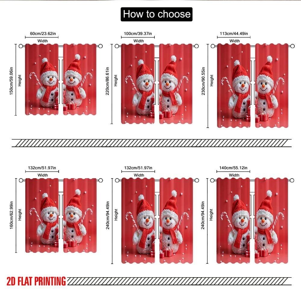 2pcs 2D flat printing Christmas Window Curtains Cute Snowmen Christmas Gifts_b Polyester Fabric Without Electricity Spring for
