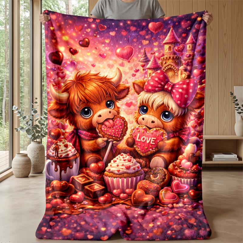 Romantic Sweet Calfs Theme blanket Lightweight Warm Flannel Blanket Decorative Throw Blanket for Home Decoration