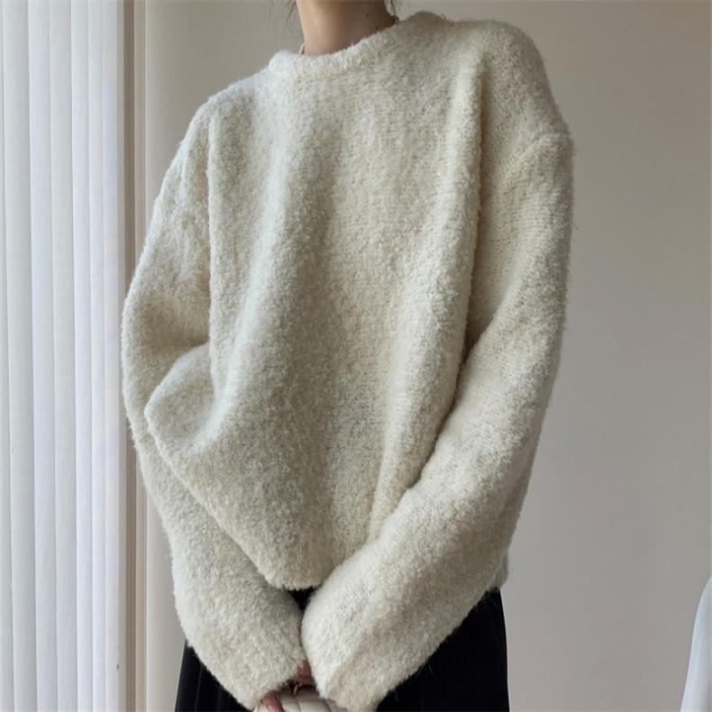 

Circle yarn solid color crew neck pullover sweater women s autumn and winter new loose lazy wind knitted sweater One size