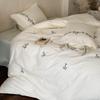Pure Cotton Flannel Embroidered 4-Piece Bedding Set for Autumn/Winter