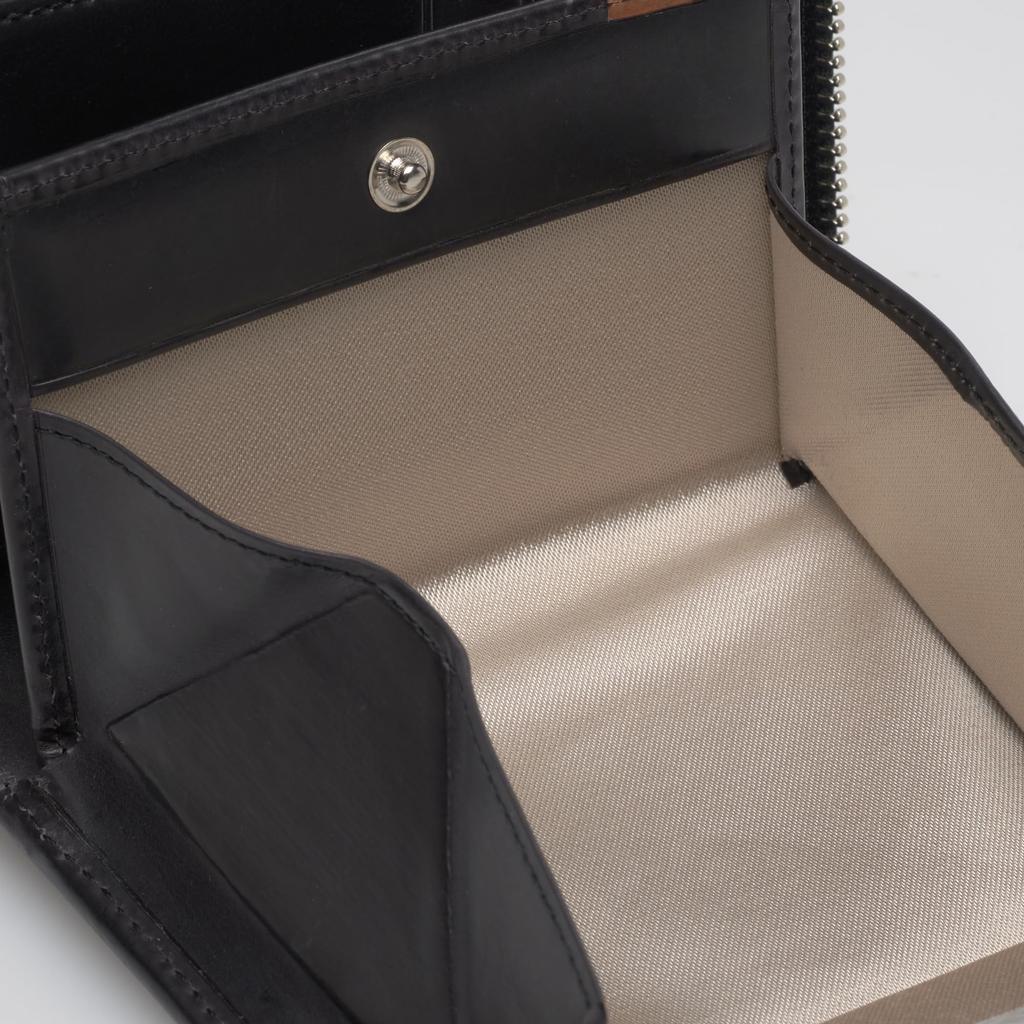 Calf (Calf) Premium Calf Leather Large Zipper Middle Wallet with Bill Compartment, Card Holder, and Coin Purse, Black, 490-50802