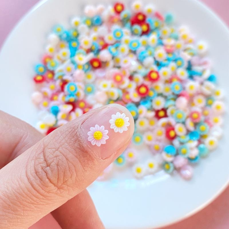 100Pcs New Mini Cute 6mm Flower Series Flat back Resin Cabochons Scrapbooking DIY Jewelry Craft Decoration Accessorie