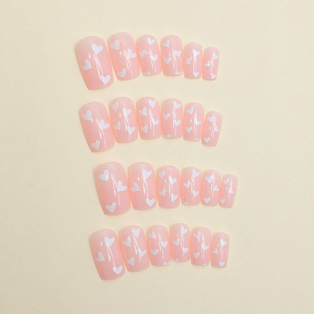 Rectangular Heart Print Press-On Nails - Removable Nail Art Tips