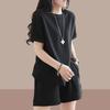 Women's 2 Piece Outfit Short Sleeve T Shirt And Shorts Set Loose Fit Solid Color Casual Summer Tracksuit