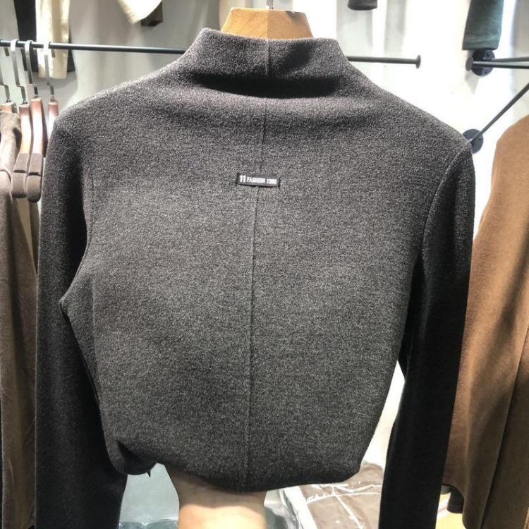 Double Faced Velvet Women Sweater High Collar Shirt with Bottomed Top