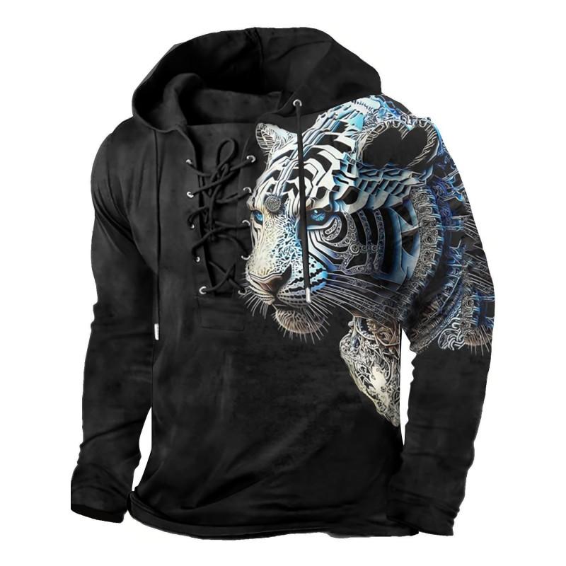 Herren Kapuzenpullover Lockerer Schnitt Mit 3D Digitalem Tierdruck Air Layer Stoff Langarm Freizeit Oberteil Alles