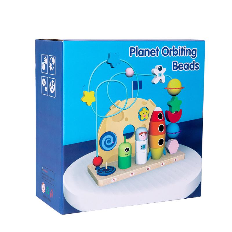 Wooden Space-Themed Bead Rolling Educational Stacking Toy for Children