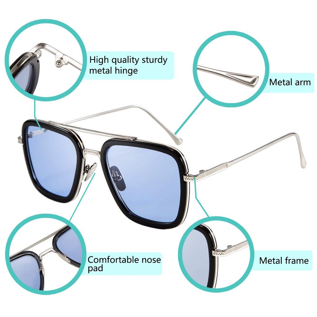 Retro Square Aviator Sunglasses Iron Man Tony Stark Sunglasses Trendy Downyer Gradient Lens [FEISEDY]