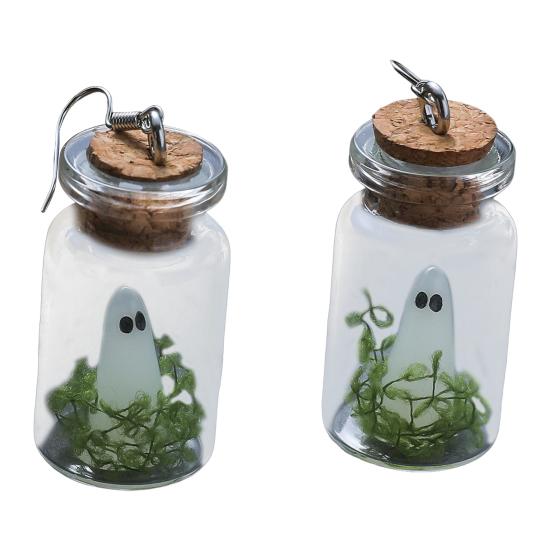 Ghost Necklace Glow-in-the-Dark Ghost in Bottle Pendant Necklace And Earrings