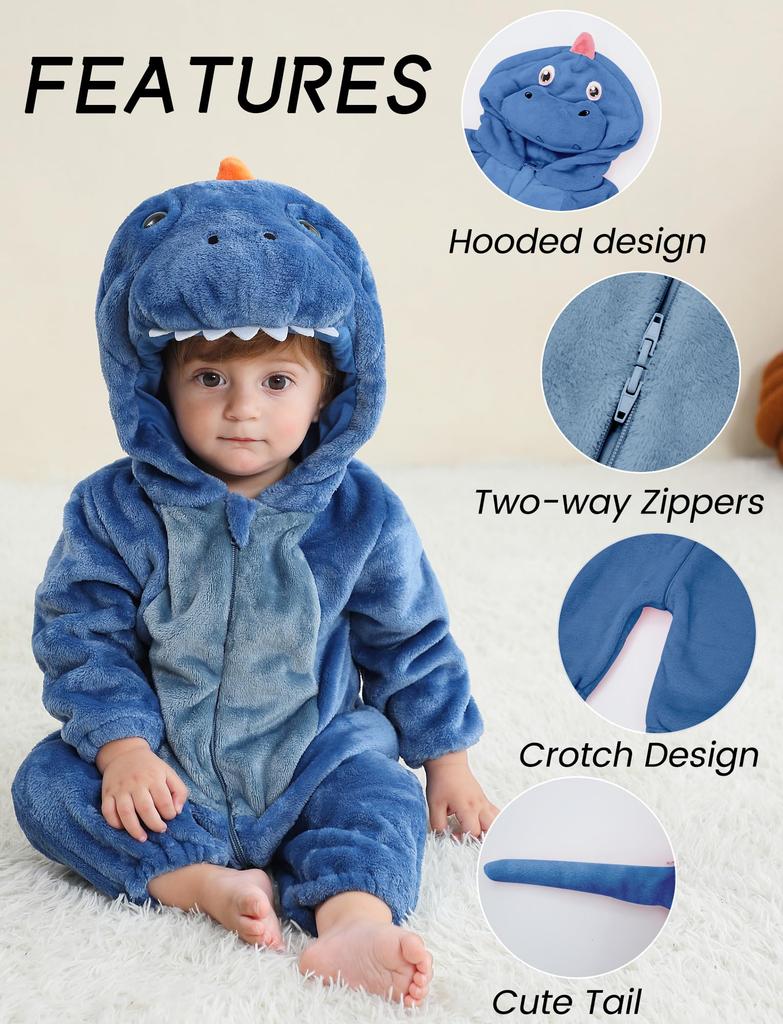 Maeau Baby Dinosaur Kigurumi Winter for Boys and Baby Commemorative Photo Size 70 Costume, Halloween, Christmas, Kids' Costume, Romper, Cosplay,