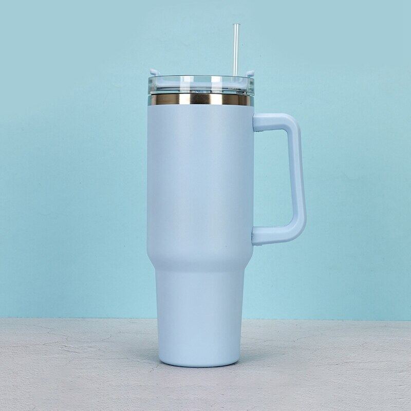 

40 унций термос из нержавеющей стали, вакуумные чашки с ручкой, соломенные бутылки для прохладной воды, уличный автомобильный стакан, термос, кофейная кружка светло-синий