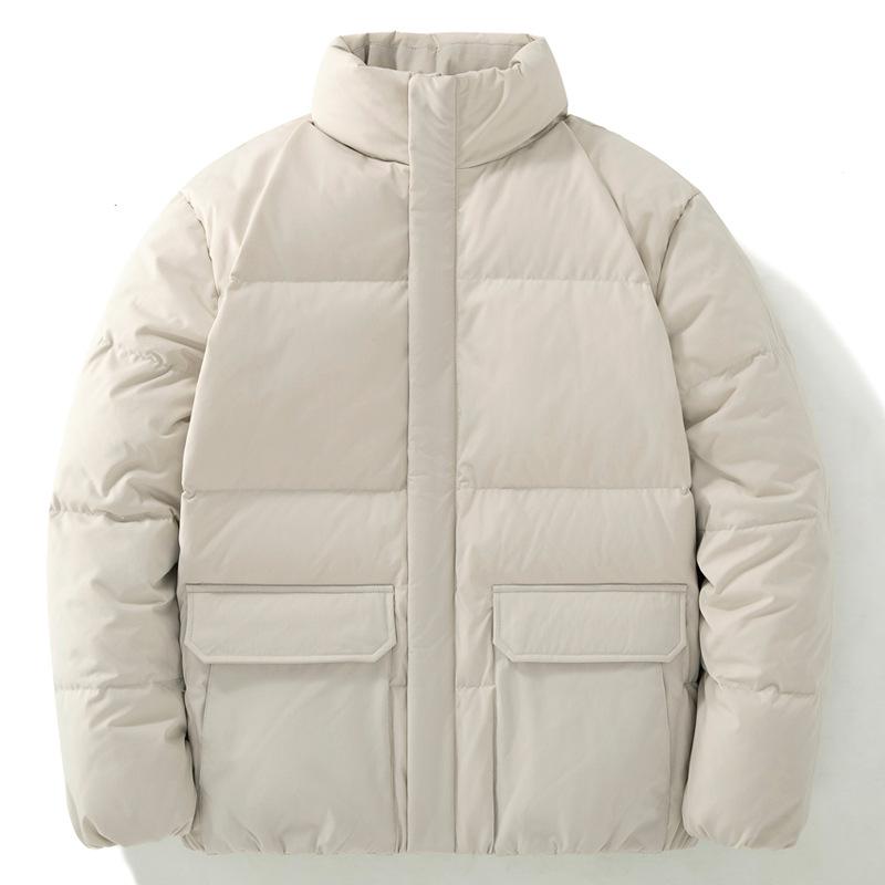 Men's down jacket fall and winter hooded thickened warm bread jacket stand-up collar solid color men's casual down trendy jacket