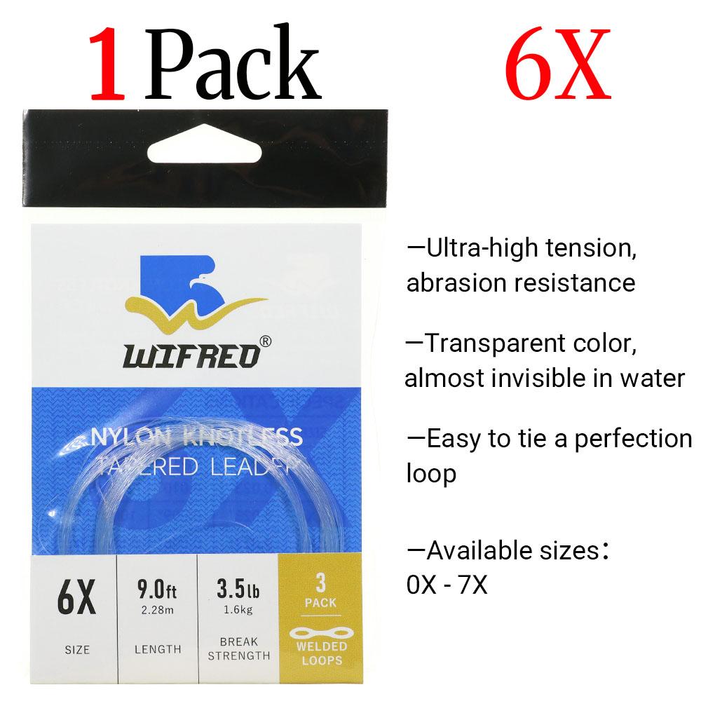 3PCS/Pack 0X~7X Tapered Leader Fly Fishing Line 9FT/2.28M Fly Line Leader With Welded Loop Clear Nylon Tippet Line