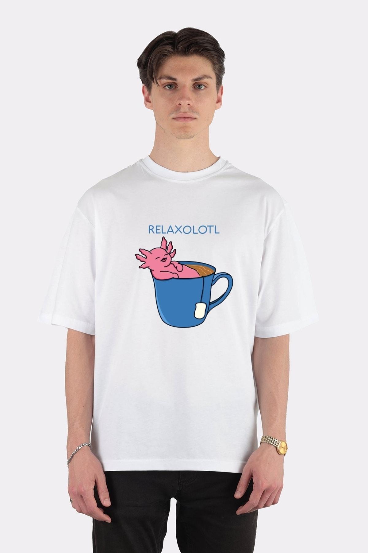 

Unisex Beyaz Oversize T-shirt Relax Axolotl