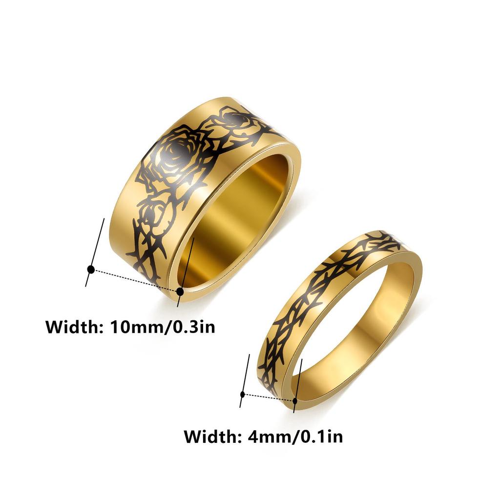 European Rose Vine Pattern Stainless Steel Couple Ring Set