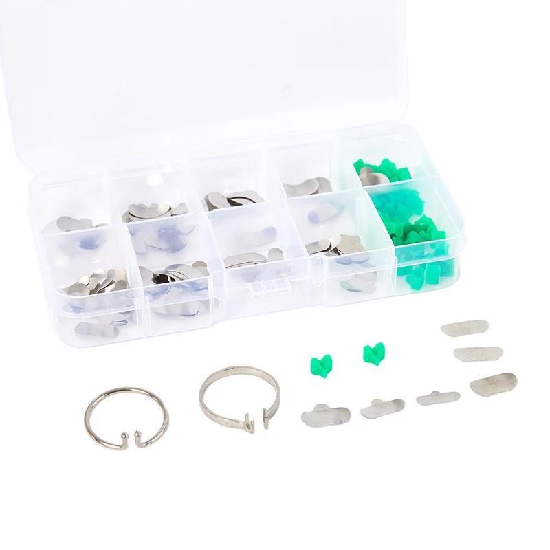 140 Pcs Dentist Tools Set With Silicone Dental Wedge Contoured Metal Matrices Band Resin Clamping Ring For Dental Work