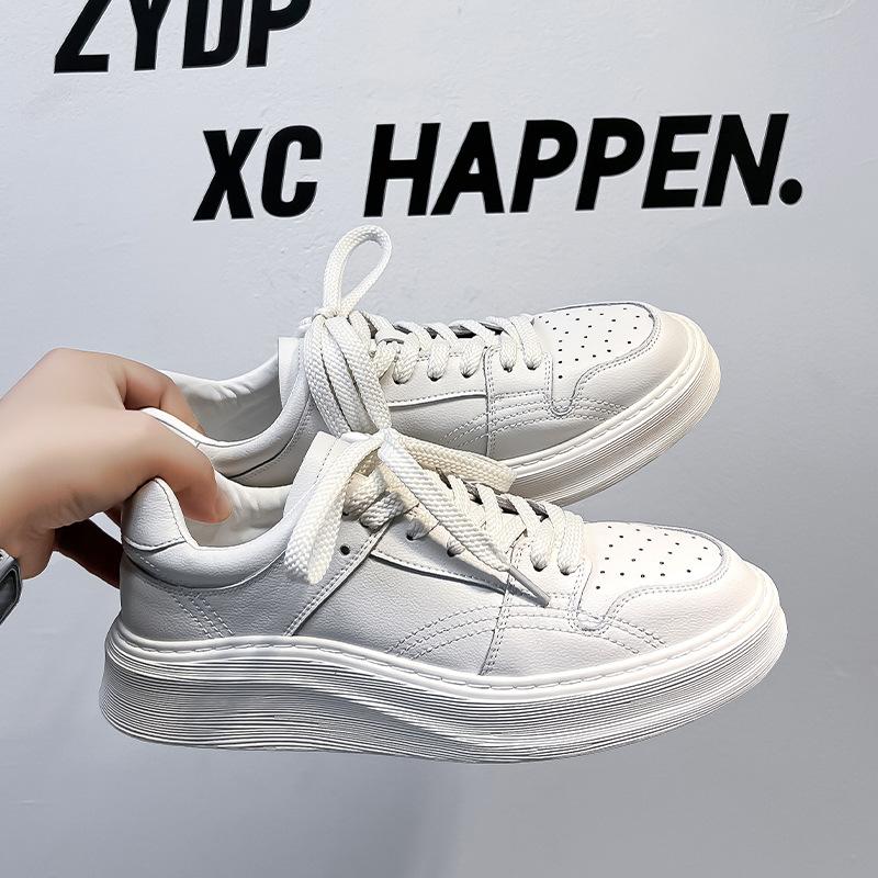 Little White Shoes Men's 2025 New Korean Version Versatile Thick-soled Low-top White Sports and Leisure Student Board Shoes 3664-R