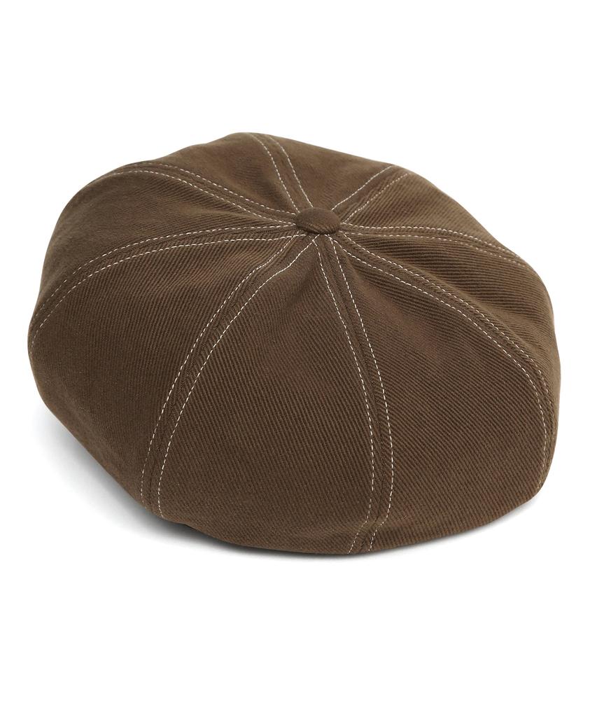 Eondeokeonteulolseutyudio Stitch Detail Cotton 8-Panel Classic Beret Bread Beret / Ht / W Brown