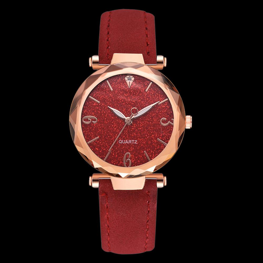 Elegancki Zegarek Damski Kwarcowy z Paskiem ze Skóry PU i Okrągłą Tarczą ze Stopu(Czerwony)