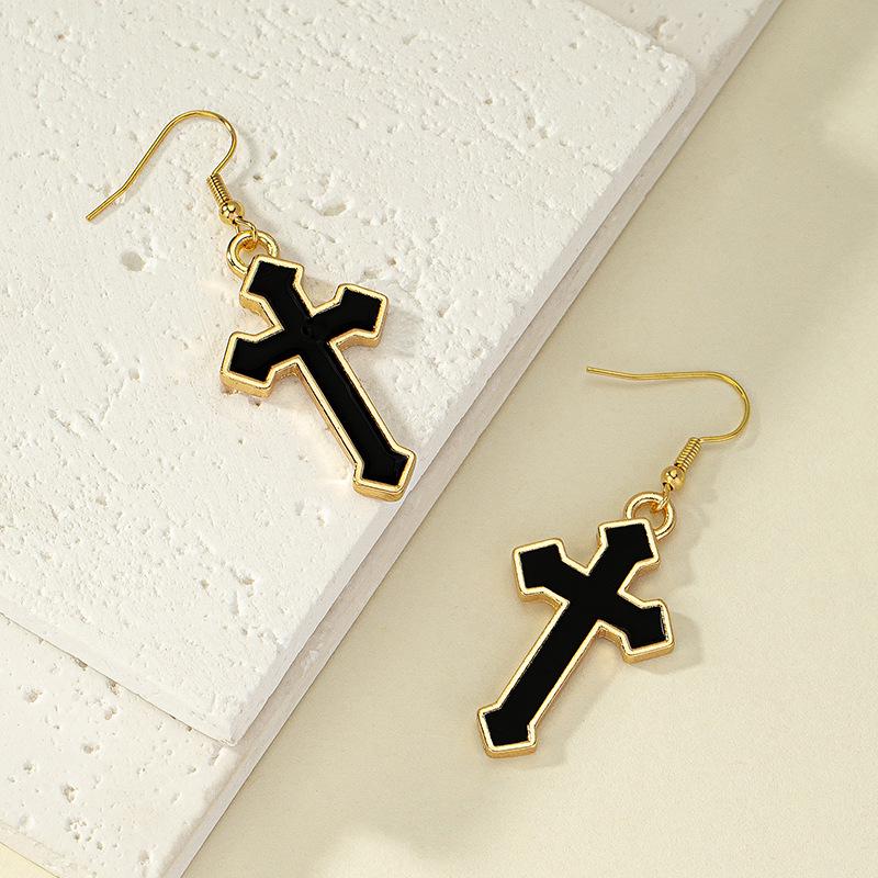 French Retro Cold Style Cross Earrings - Korean Hip Hop Trend Design for Women
