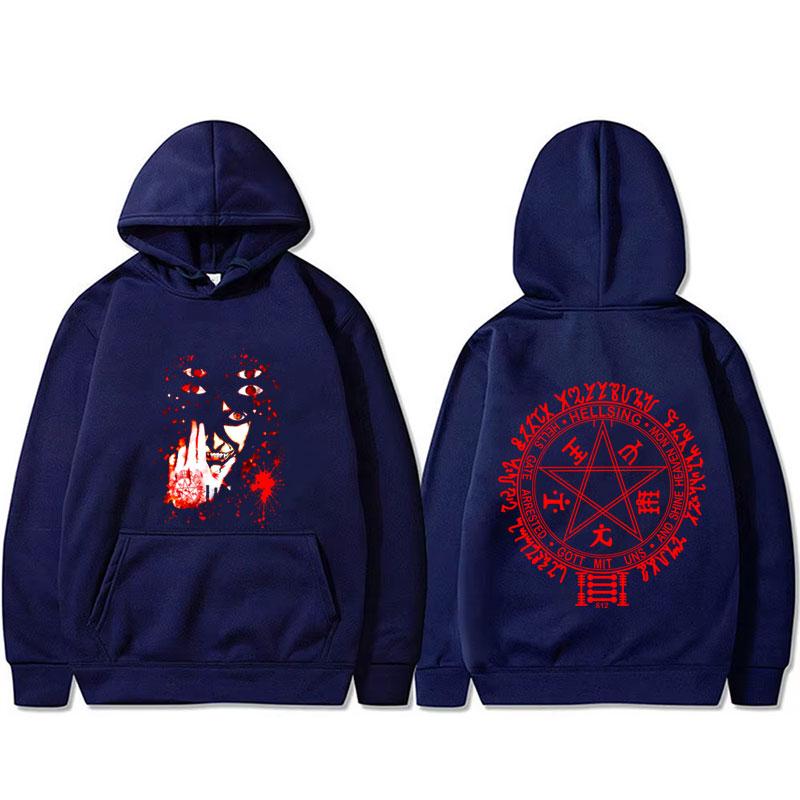 Anime Hellsing Abraham Van Helsing Vampire Alucard Face Graphic Hoodie Men Women Manga Oversized Hoodies