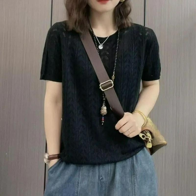 XS-6XL Plus Size Men's and Women's T-shirt Short-sleeved Loose Fat People Cover Belly Top Hollow Knit