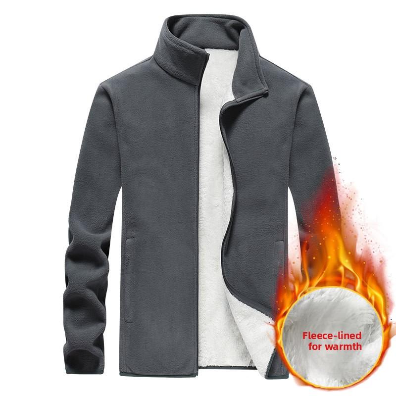 Plus Size Fleece Jacket for Men Winter Polar Fleece Sweatshirt Oversized Business Gentleman Stand Collar Jacket