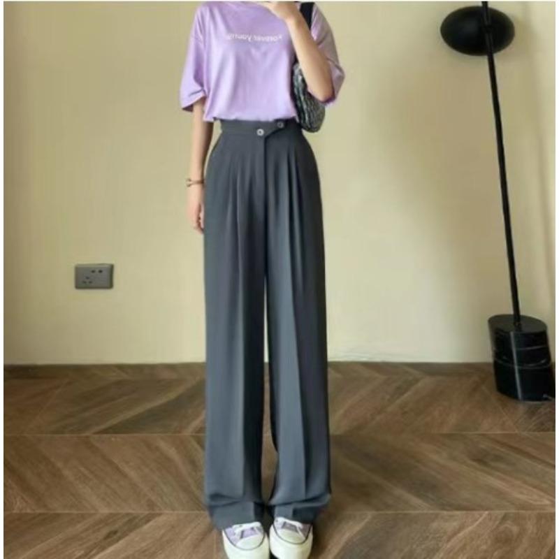 

Wide-leg Pants Women s Summer Thin High Waist Drooping Feeling Mopping Floor and Thin Straight Pants Casual Small Suit Pants Versatile 4XL сірий колір