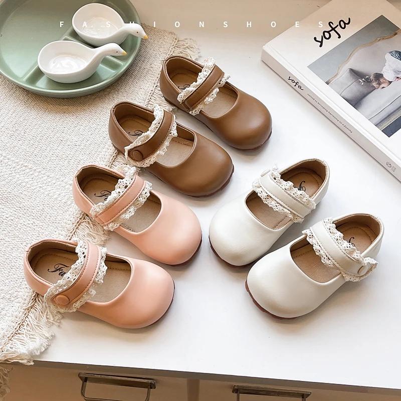 Baby Girls Mary Janes for Party Wedding Soft Toddlers Kids Leather Shoes with Lace Princess Sweet Children Flats 2025 Spring New