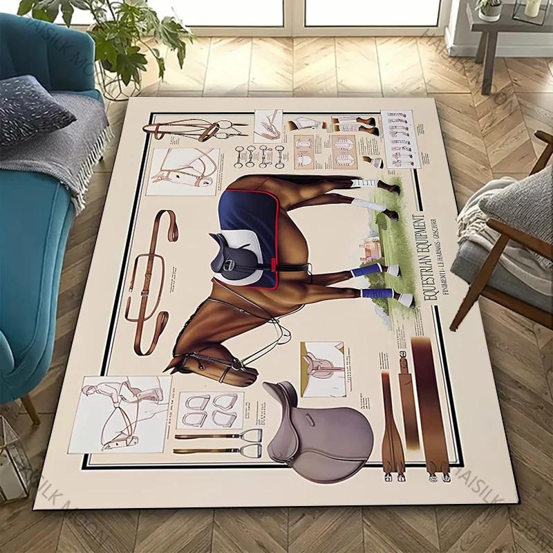 3D HD Vintage Horse Tack & Accessories Carpet for Living Room,Bedroom,Office Mat, Rug - Perfect Gift for Horse Equestrian Lovers