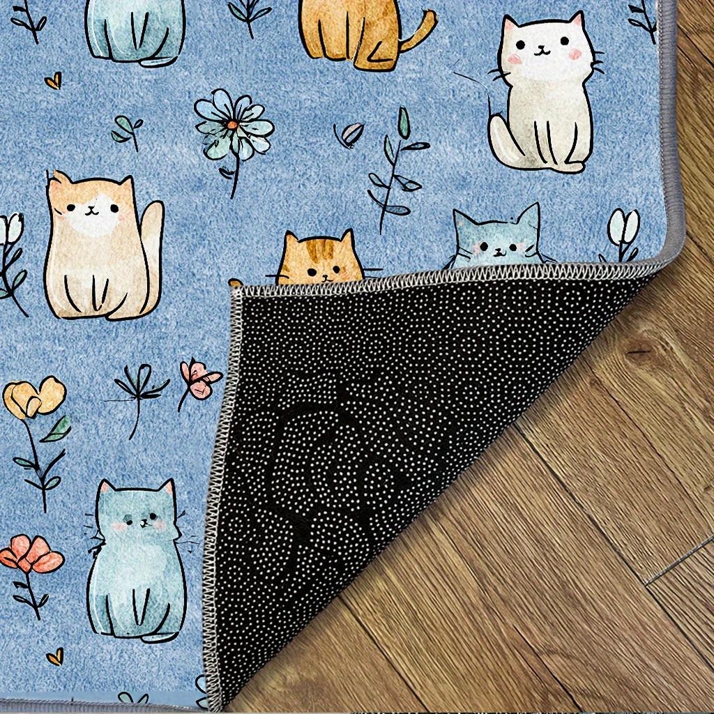 VIKAMA Cartoon Cute Cat Carpet Blue Large Area Rugs Easy To Clean Doormat Rug For Bedroom Carpet For Live Room Home Decor