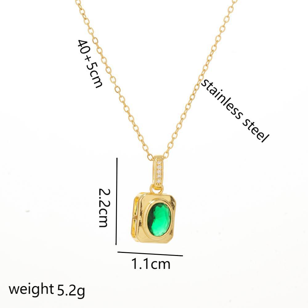 Women Fashion Round CZ Inlaid Stainless Steel Pendant Necklace Versatile Clavicle Chain & Long Sweater Chain Daily Jewelry