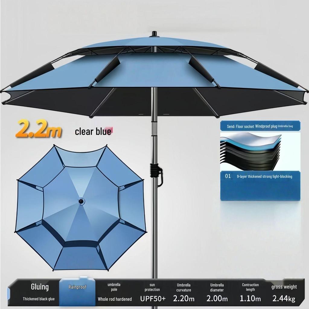 A1R 2025 Double Layer Fishing Umbrella: Large, Black Glue, Sun Protection, Windproof, Rainproof, Folding Design