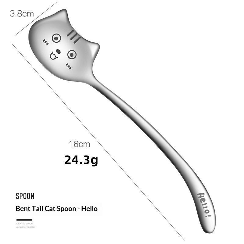 Stainless Steel Cute Cat Spoon Food Grade Cartoon Design For Stirring Coffee Tea Dessert Daily Use