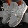 Fashion Women Flat Glitter Sneakers Casual Female Mesh Lace Up Bling Platform Comfortable Plus Size Vulcanized Shoes 2024 Soft Knitting