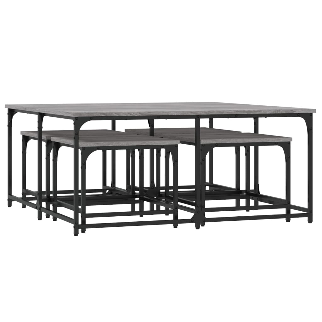  Coffee Tables, Nestable, 5 Pcs, Grey Sonoma Oak