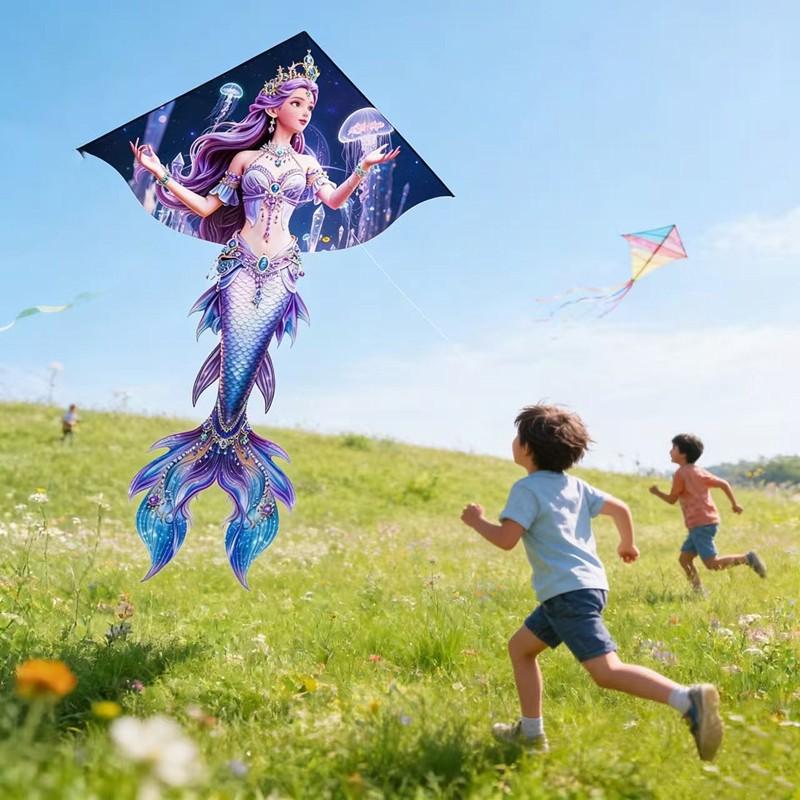 Mermaid Kite Large Cartoon Mermaid Tail Kite Easy To Fly For Adults Kids Beach Park Outdoor Activities Family Trips