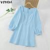 VONDA Women Square Neck Puff Long Sleeve Slim Waist Casual Solid Color Mini Dresses