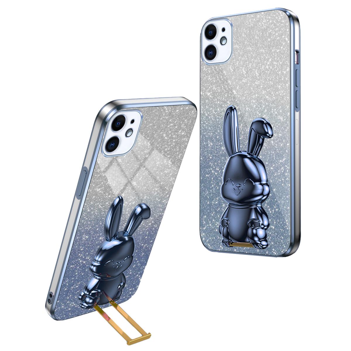 

For iPhone 12 mini Glitter Powder Case Pull-out Kickstand Smart Phone Cover Blue